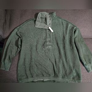 Aerie Getaway Quarter Snap- Waffle Sweatshirt - L - Mystical Green - NWT